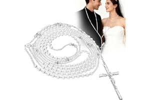 Noamus Lazo De Boda, Catholic Wedding Lasso for Ceremony, Handcrafted Lazo Para Boda Catolica, Lazos Para Bodas De Iglesia Para Novios, Crystal Bead Rosary with Unity Cross for Matrimonio (Plateado)