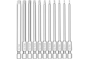 NAUIX 11 Piece Security Torx Bit Set (T6-T40), 1/4 Inch Hex Shank S2 Steel Magnetic Tamper Proof star screwdriver bit set 4" Long