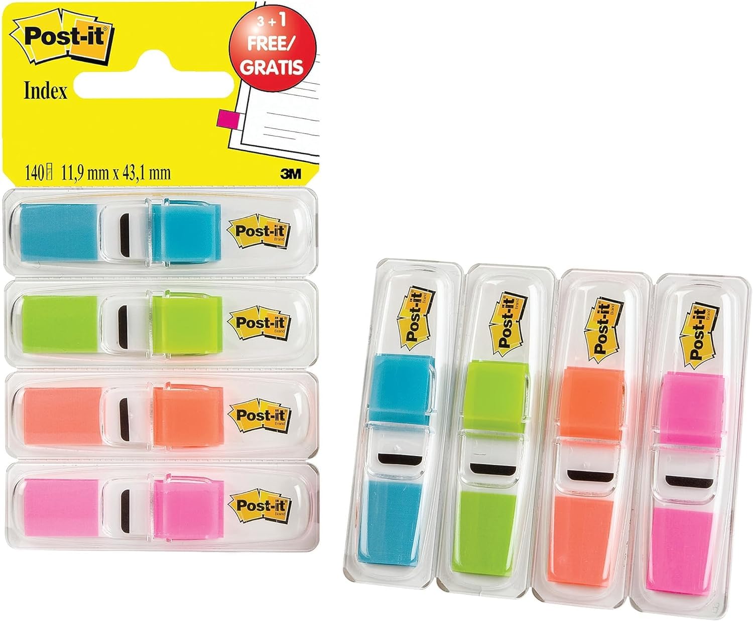 Post-it Index Translucent Small, Assorted Colours, 3 Pack of 35 Sheets + 1 Pack FREE - To Mark, Highlight or Color Code Important Information