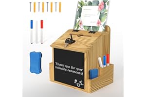 GENERIC Skdtazrz Wooden Suggestion Box with Acrylic Sign Holder,Tip Money Donation Box for Savings Fundraising, Tabletop & Wall Mounted Prayer Box, Office Comment Ballot Box with Eraser and Pens