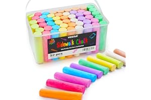 VEESA Sidewalk Chalk for Kids (52 PCS), Washable & Non-Toxic, 10 Colors Jumbo Chalk Bulk for Chalkboard, Blackboard, Driveway, Playgroud, Outdoor Actitvities