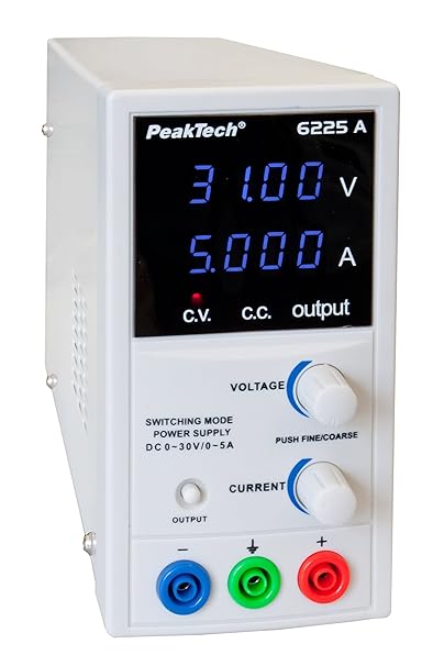 PeakTech 6225 A – Labornetzteil 0-30V / 0-5A, Regelbar, Labornetzgerät DC mit 4-stelliger LED-Anzeige, Stabilisiertes Schaltn