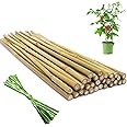 [32 Pcs] Garden Stakes, 18 Inches Natural Bamboo Plant Stakes, Plant Support Stakes with Twist Ties, Bamboo Sticks for Tomatoes, Beans, Flowers, Potted Plants, Indoor and Outdoor Climbing Plants
