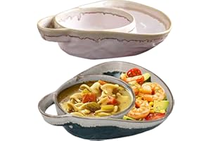 Soup Bowls Retro Ceramic Chip and Dip Bowl with Handles Creative Soup & Side Plates 2Pcs Bowls with Handles Chip and Dip Bowl