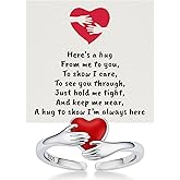 munone Hug Ring for Granddaughter, S925 Sterling Silver Adjustable Red Heart Hope Rings Jewelry Gifts to Women Daughter Sister Grandma