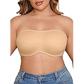 ZEBELL Plus Size Strapless Bras for Women with Underwire 90C/90D Black/Beige, Non-Slip Silicone Unlined Minimizer Bandeau Bra