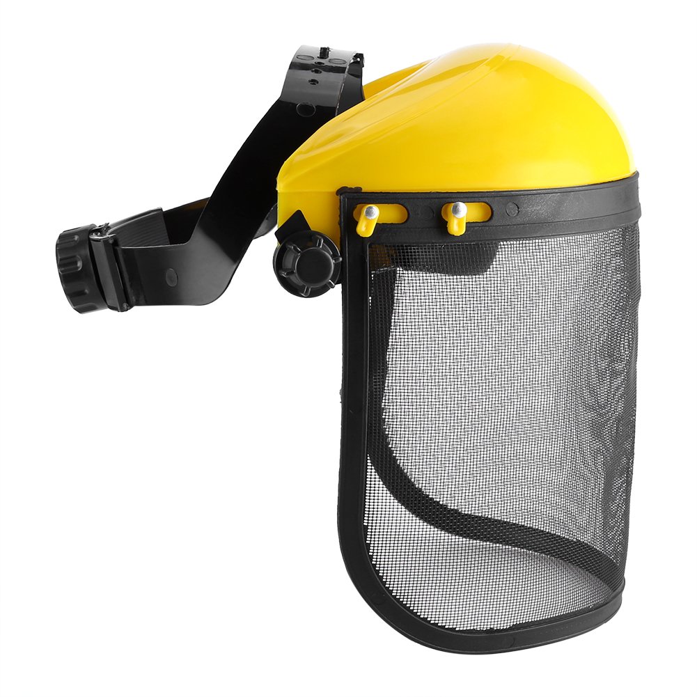 Zerodis Full Face Shield Safety Helmet with Adjustable Mesh Visor for Chainsaw, Brushcutter, Logging, Gardening, Forestry Work, Black and Yellow, Metal and Plastic, 39 x 20cm