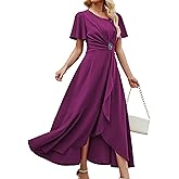 QMZ Wedding Guest Dresses for Women Have Pockets Cocktail Dress Ruffle Sleeve A Line Evening Party Formal Dresses for Women
