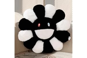 SHINUOER Flower Pillow,Flower Shaped Throw Pillow,Smiley Face Floor Cushions,Cute Sunflower Plush Pillows,Cute Christmas Decor,Black and White Decorative Pillows for Bed,Couch,Sofa,Car (Black and White,15.7In)
