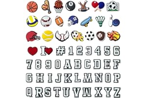 XQUESTION 60 Pcs Letters Numbers and Sports Charms for Croc Shoe Charms, Basketball Football for Boys Kids Adults