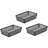 YBM Home 3-Pack Plastic Storage Baskets Bins for Home Junk Drawer, Shelves, and Office Organization, Functional Trays/Containers Great for Kitchen Pantry, Cabinets, Bedrooms, and Bathrooms, Grey