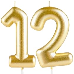 Hongplus Metallic Gold Number 12 Birthday Candle, 2