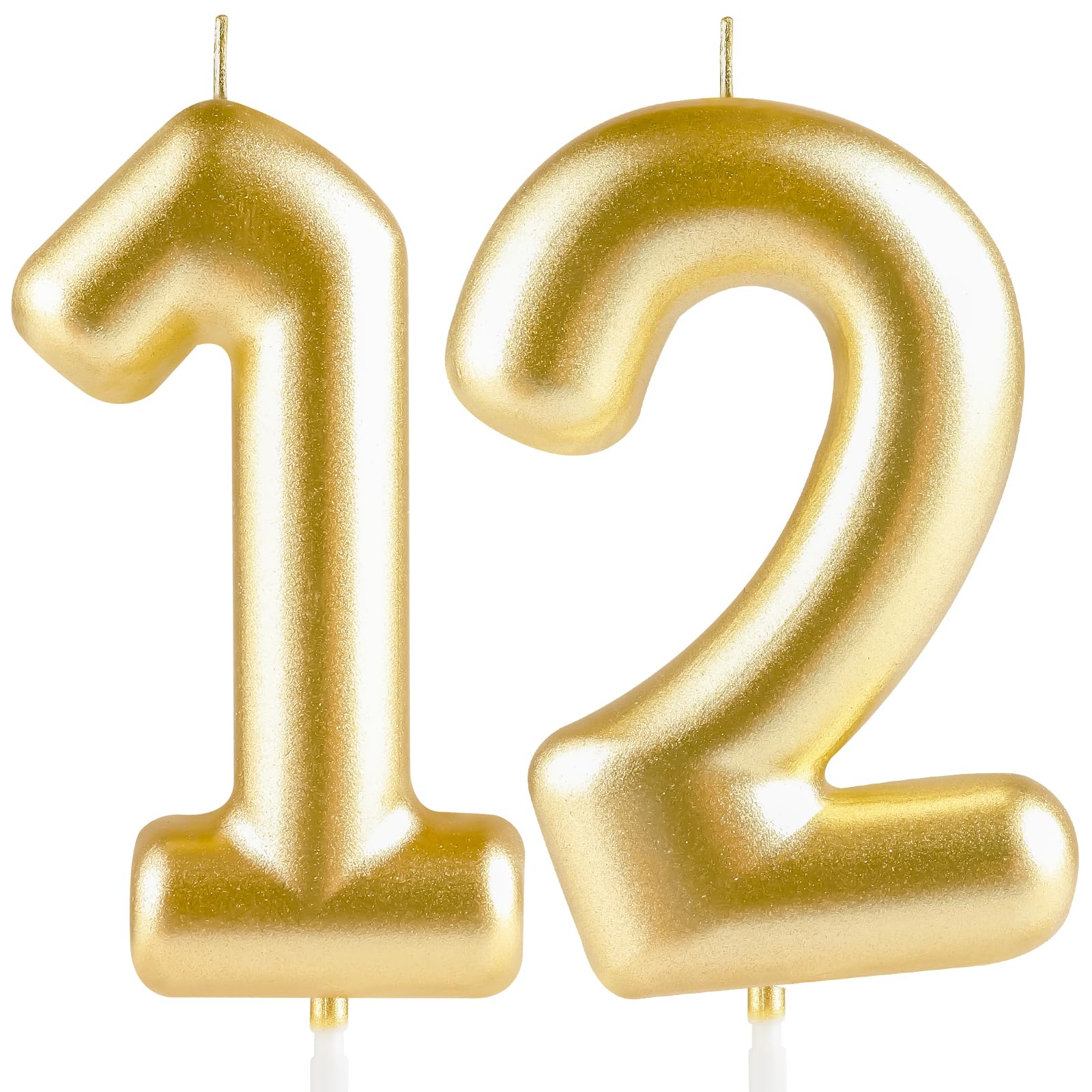 Hongplus Metallic Gold Number 12 Birthday Candle, 2