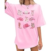 Cowgirl Pink Boots Shirt Women Oversized Cowgirl Country Music Shirts Women Western Shirts Cowboy Tee Tops