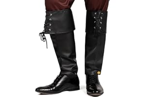 Spooktacular Creations Black Pirate Boot Covers, Medieval and Renaissance Faux Leather Over The Shoe Knee Boot Cover, for Men, Boys, Halloween Costume Accessory