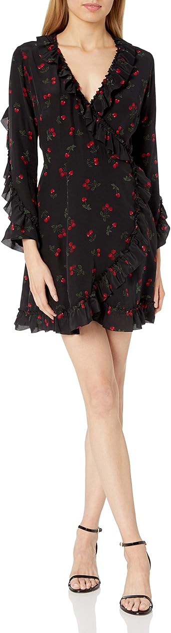 cherry print wrap dress