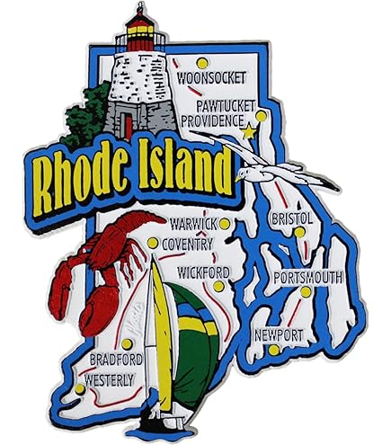 Magnete Frigo Souvenir Rhode Island – Mappa E Punti Di Riferimento In Resina PVC – Calamita Da Viaggio Collezionabile