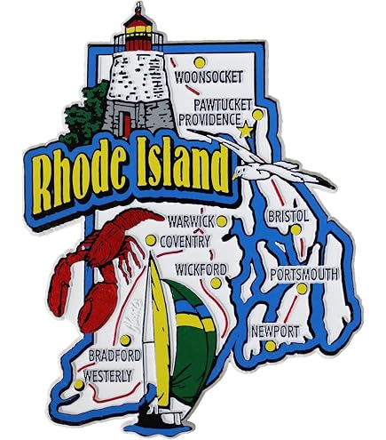 Magnete Frigo Souvenir Rhode Island – Mappa E Punti Di Riferimento In Resina PVC – Calamita Da Viaggio Collezionabile