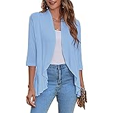 Zeagoo Women's Open Front Cardigan 3/4 Sleeve Draped Ruffles Soft Knit Sweaters S-3XL