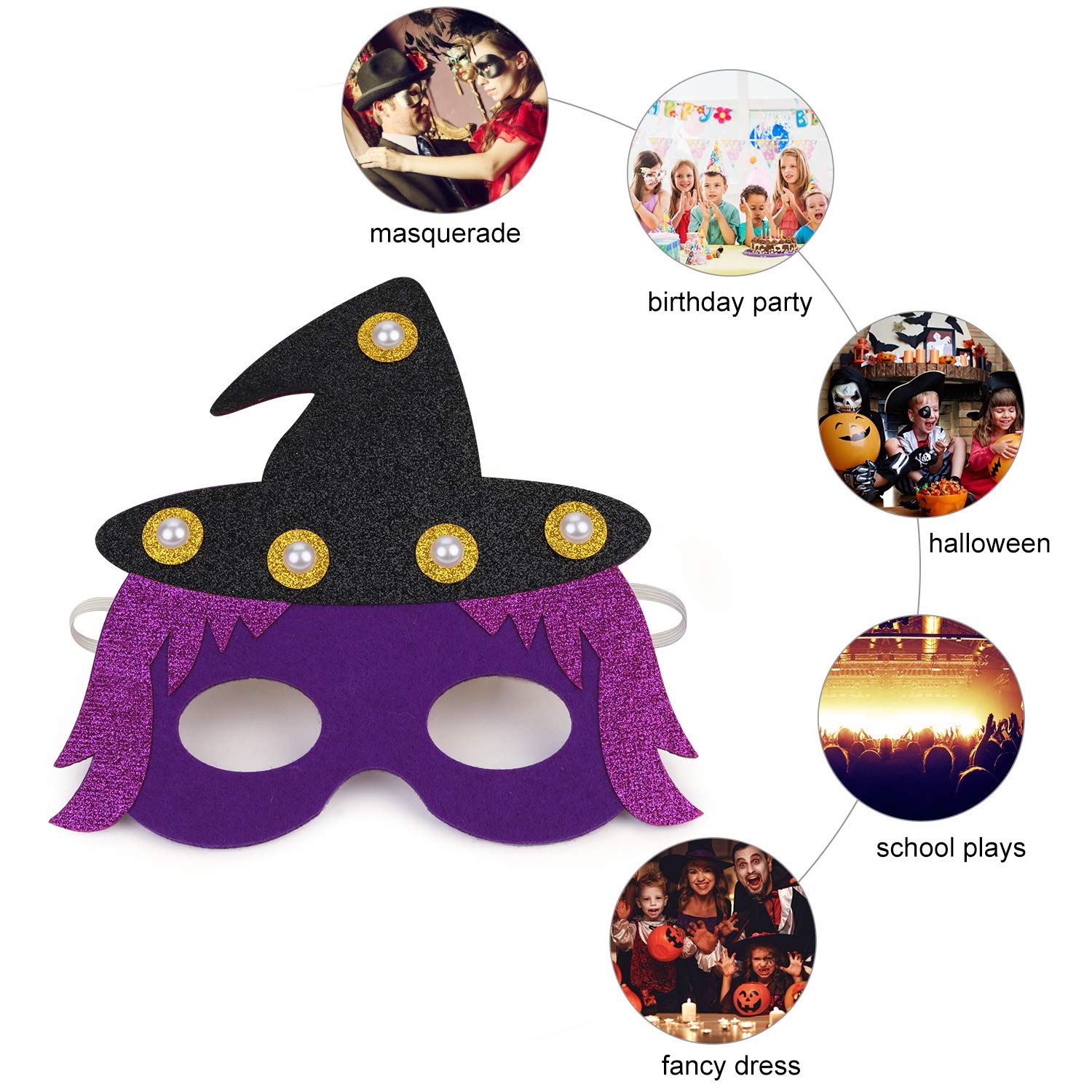 ZOYLINK Halloween Mask Kids Mask Felt Mask, LED Mask cosplay Mask Party Mask for Carnival Birthday Party Costume Ball to Play Pumpkin Pirate Witch Mask (6 Pack)