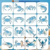 FINGERINSPIRE 16PCS Crabs Painting Stencils with Paint Brush 5.9x5.9inch Reusable Lobster Pattern Stencils Ocean Animals Tempplate for Painting on Wood Wall Fabric Furniture DIY Home Decoration