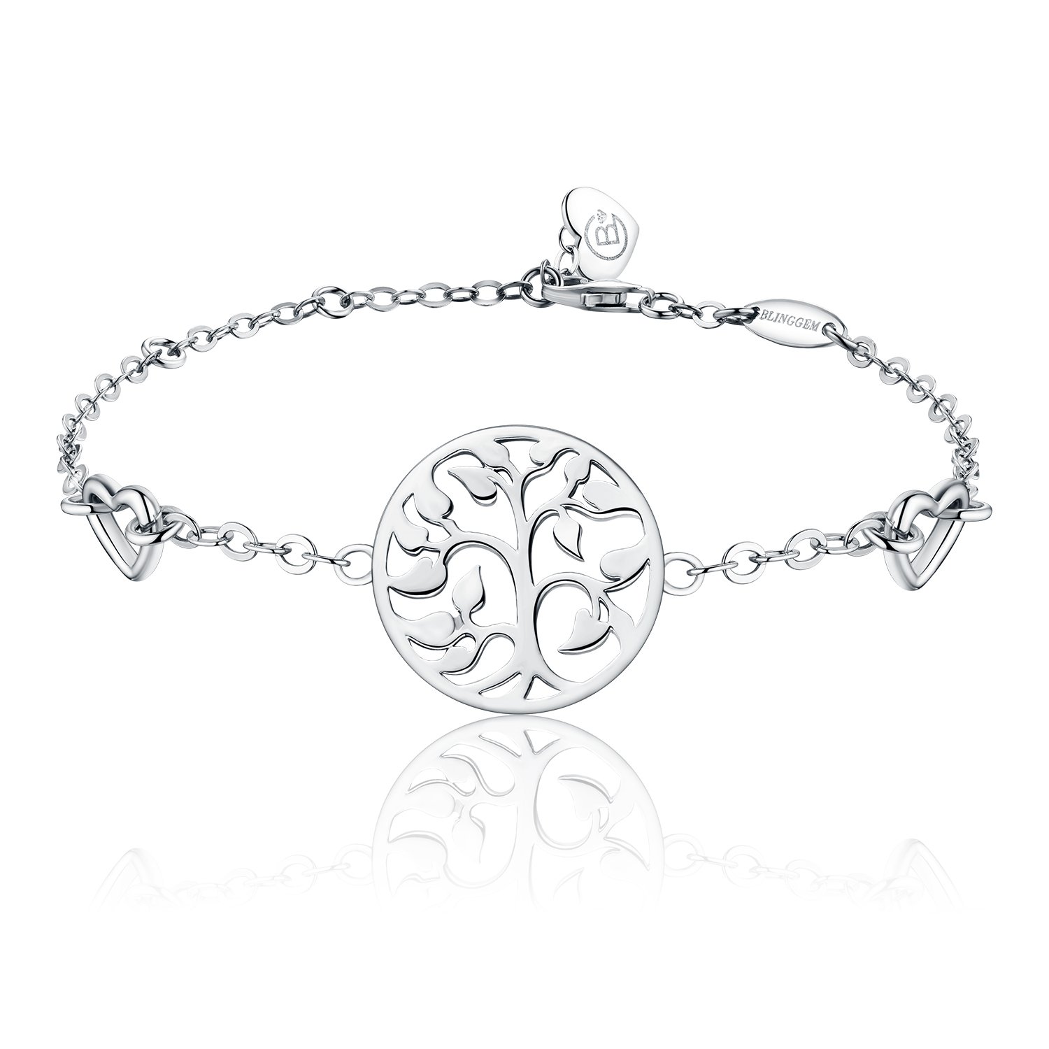 BlingGem Women 18ct White Gold Plated 925 Sterling Silver Tree of Life Symbol Family Love Bracelet Adjustable