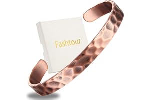 Fashtour Pure Copper Bracelet – Copper Bracelet for Men & Women – 100% Solid, Raw & Uncoated Handmade Hammered Tibetan Cuff Bangle