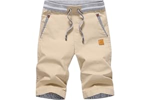 JustSun Mens Shorts Casual Summer Cotton Beach Shorts with Elastic Waist and Pockets