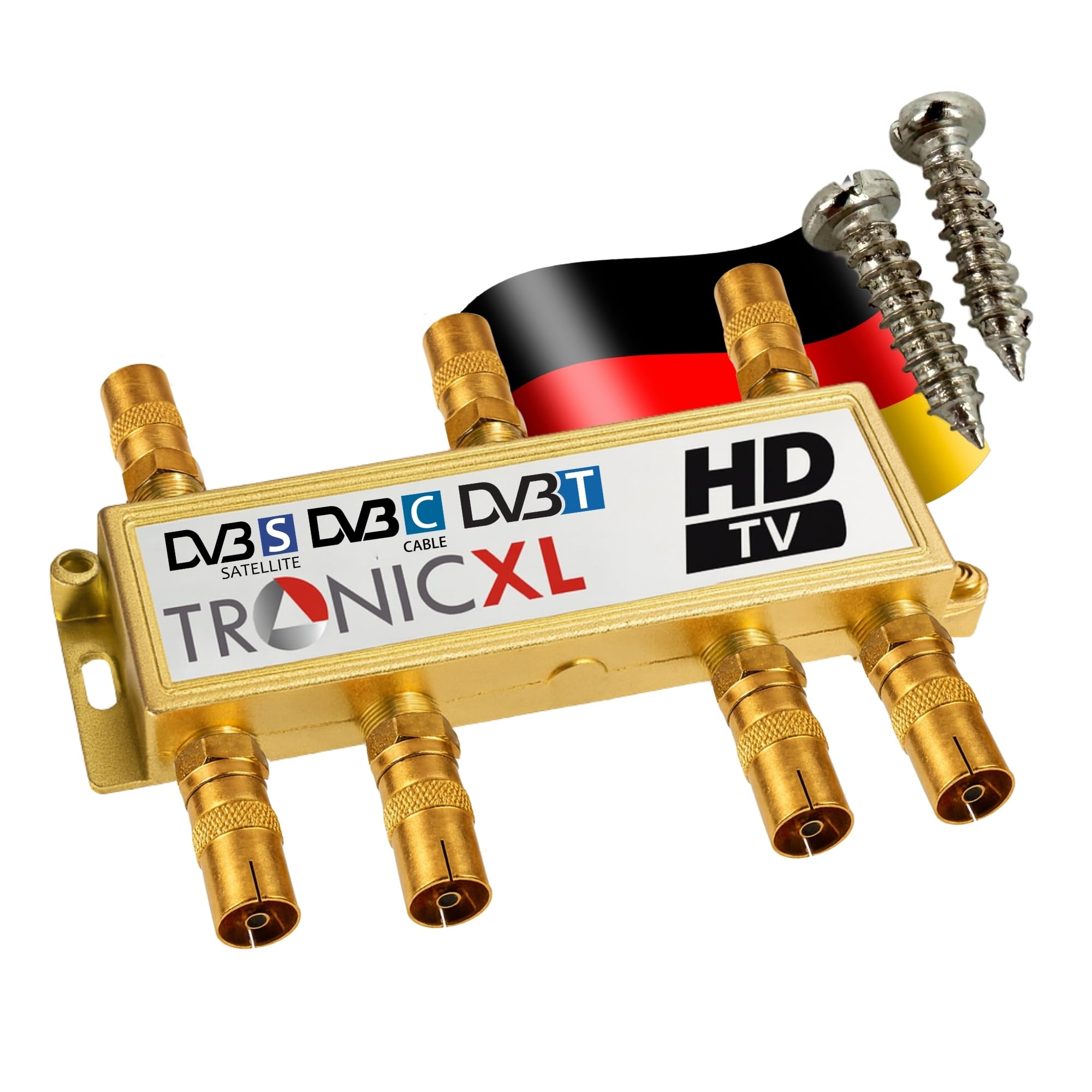 TronicXL 6-Way 4K Premium Coaxial Antenna Splitter HD 3D Splitter Soft Splitter e.g. for DVBT DVBT2 DVBC SAT Unicable Cable TV PYUR Telecolumbus Primacom Vodafone Unitymedia FM