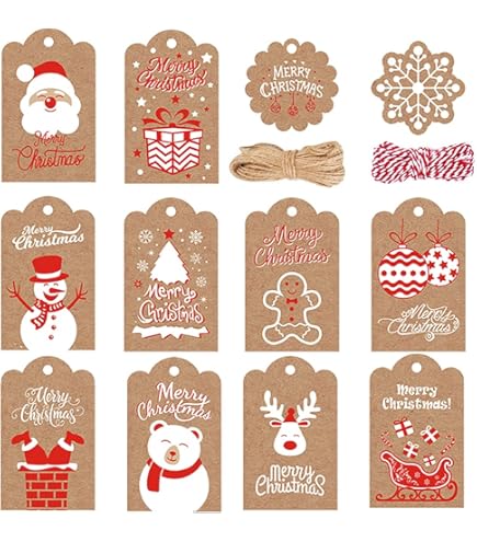 120-Piece Christmas Kraft Gift Tags With Jute Twine - Christmas Tree Shape Tags For Holiday Gifts