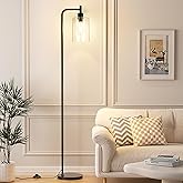 Ziisee Industrial Floor Lamp with Glass Shade - Black, LED Bulbs, Foot Pedal Switch, Easy Assembly