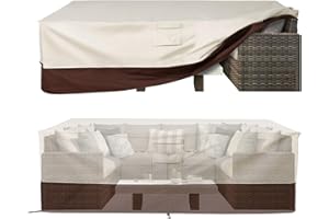 Vailge Waterproof Patio Furniture Set Cover with Padded Handles, Patio/Outdoor Table Cover, Patio/Outdoor Dining Rectangular Table Chairs Cover(Large,Beige & Brown)