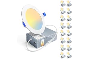 Ensenior 4Inch LED Recessed Slim Pot Light with Junction Box, 2700K/3000K/3500K/4000K/5000K Changeable, 9W 75W Eqv, Dimmable 