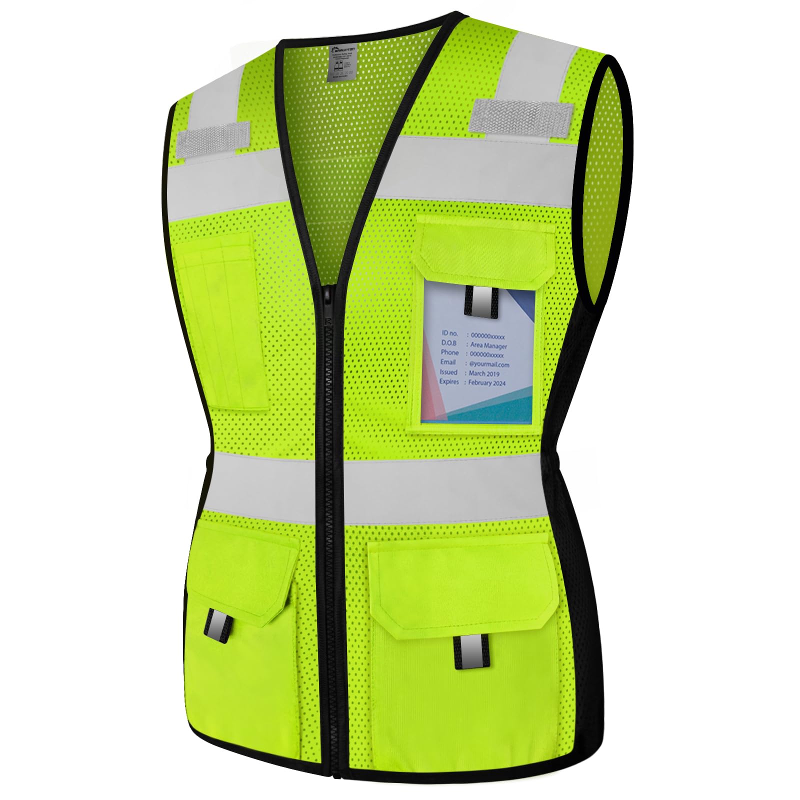 Graunton Women Reflective Vest 11 Pockets High Visibility Mesh Safety Vest for Lady, Neon Construction Work Vest with Zipper, Snug-Fit, Durable with Reinforced Sewing, ANSI Compliant,Yellow S