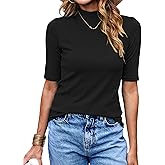 LaLaLa Womens Half Sleeve Mock Turtleneck Tunic Tops Dressy Casual Spring T Shirts Slim Fit Basic Tops