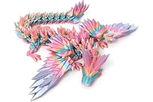 Flavery 3D Printed Dragon - 18 inch Flying Dragon with Wings, XL Articulated Winged Crystal Fidget Toy, Home Decor, Birthday Gift, Desk Pet - Candy Color Rainbow