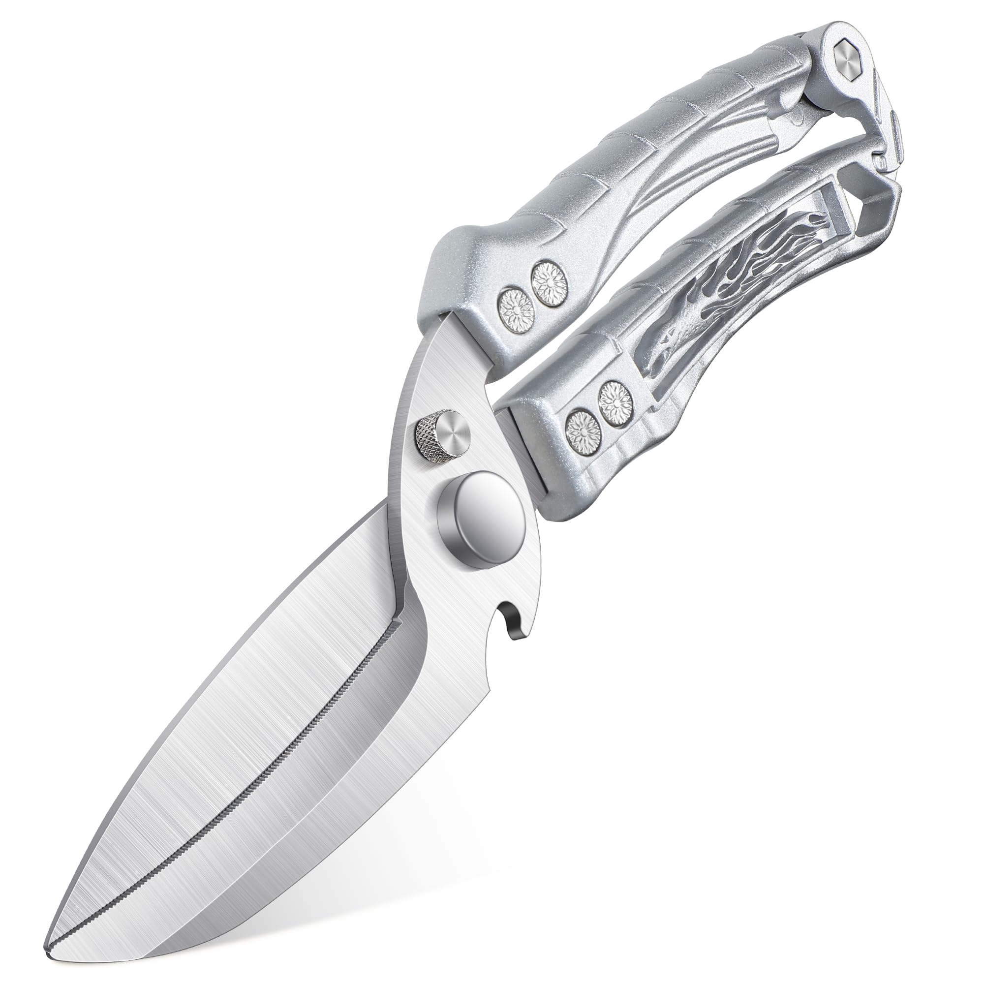 Japaknives Heavy Duty Poultry Shears,Detachable Kitchen Scissors for Chicken|Meat|Fish,Sharp Kitchen Shears with Serrated Edge,Stainless Steel Cooking Scissors for Thanksgiving Christmas(Silver)