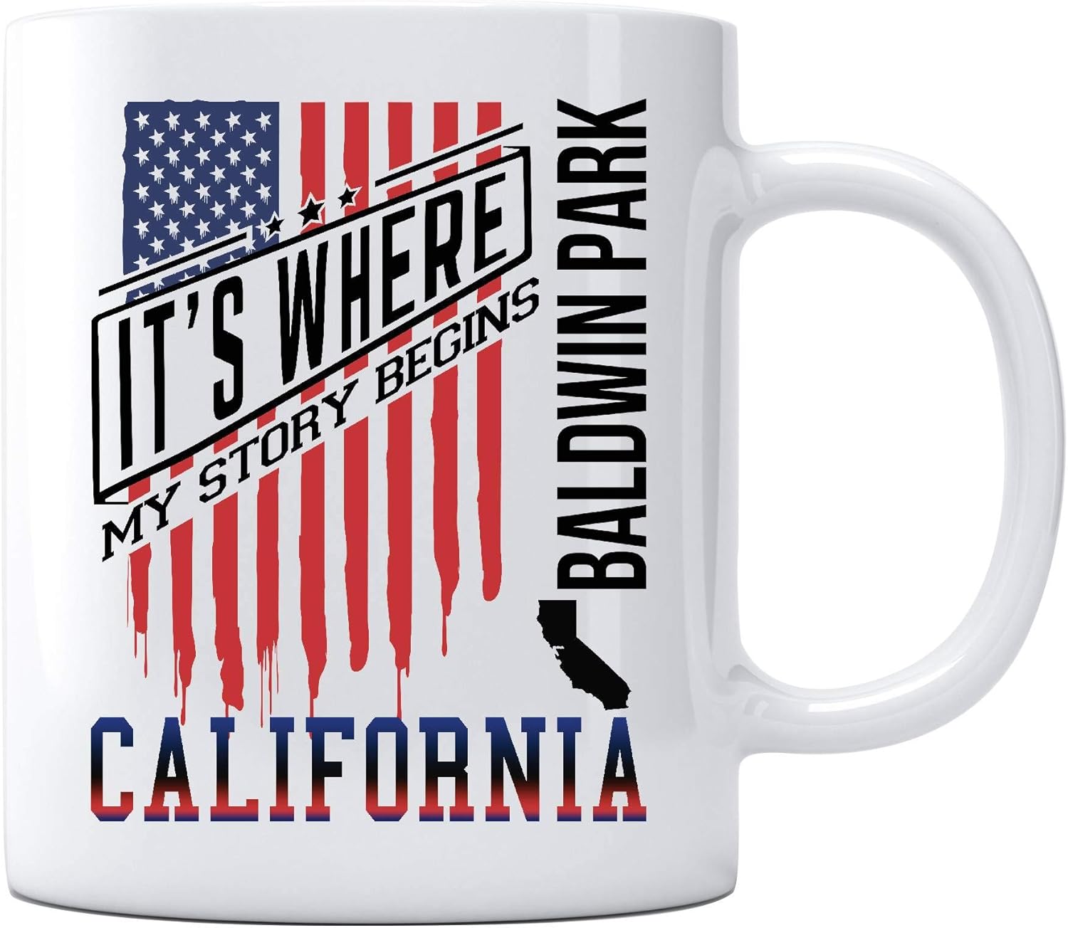 Baldwin Park California It's Where My Story Begins Country Coffee Mug Gift Independence Day Decoration, American Independence Day Celebration Funny Coffee Cup for Mom Dad Friends 11oz