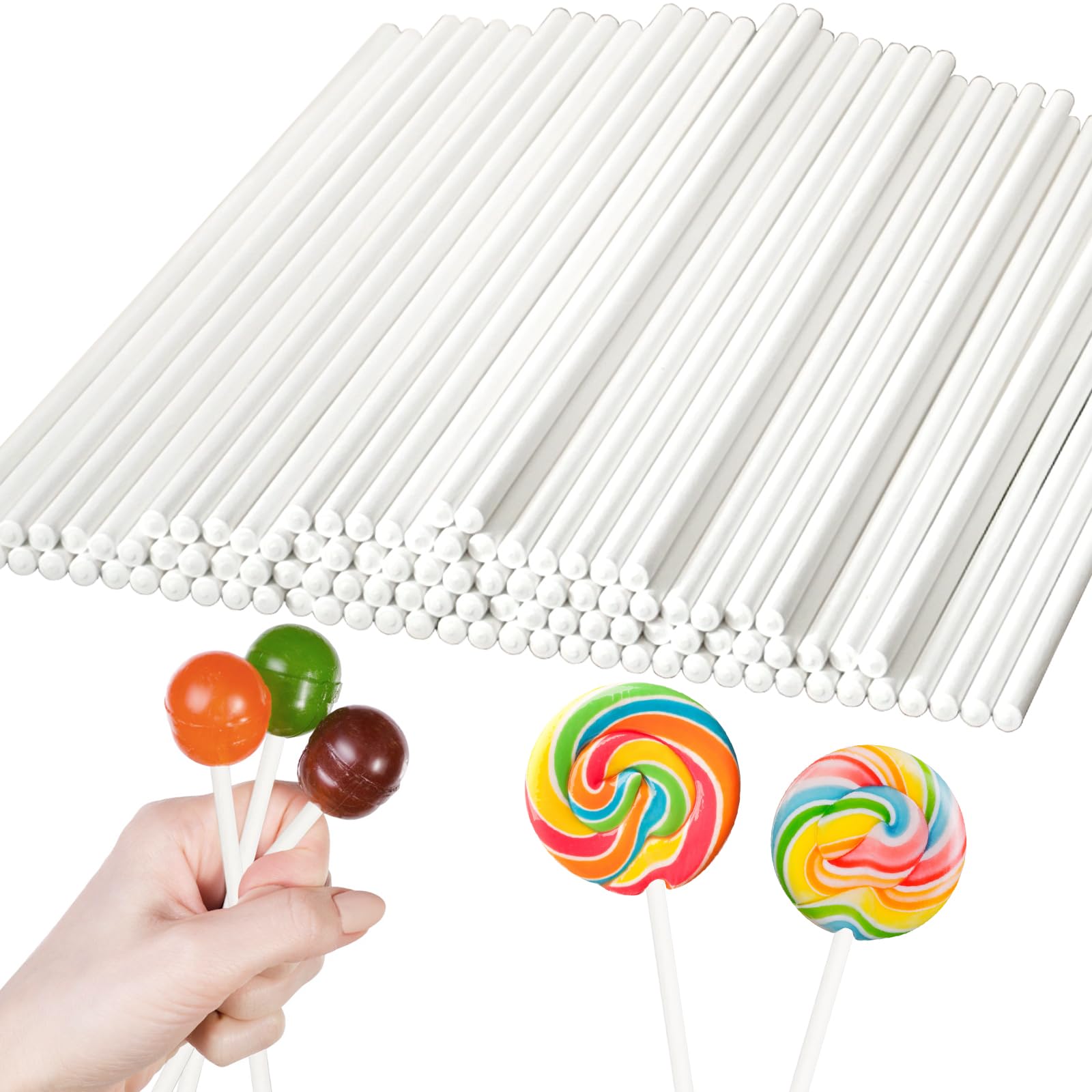 Photo 1 of 100 Pack 8 Inch White Lollipop Sticks,Long Paper Treat Sticks,White Paper Cake Pop Stick for Homemade Candy,Cupcake Toppers,Chocolate,Dessert (Dia 4mm)