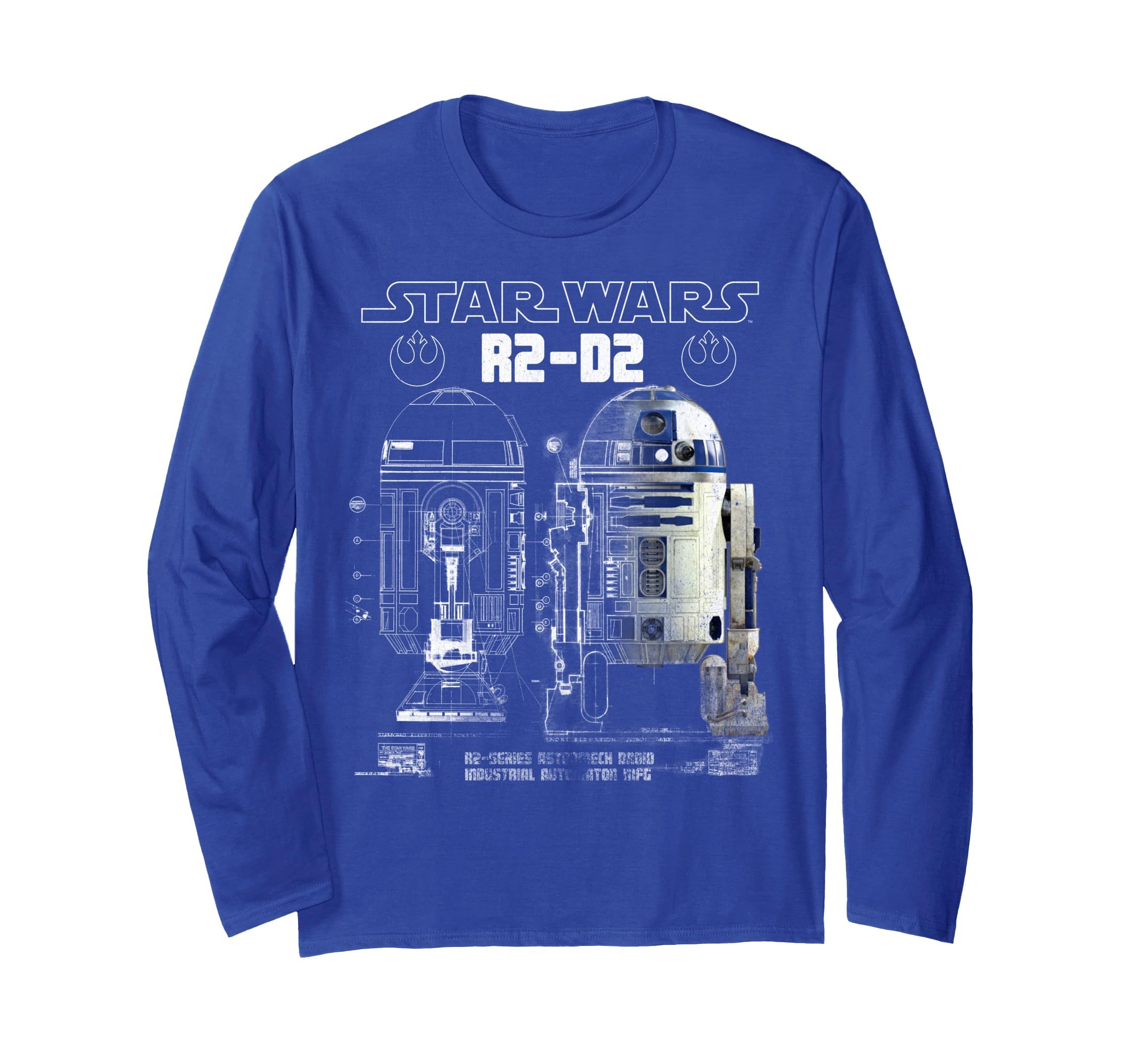 Star Wars R2-D2 Astromech Droid Schematic Long Sleeve T-Shirt, Adult Unisex, Royal Blue, Medium