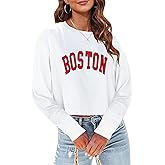 Sumtory Women Long Sleeve Crew Neck Sweat Shirts Loose Fit Letter Print Pullovers Crop Tee Tops