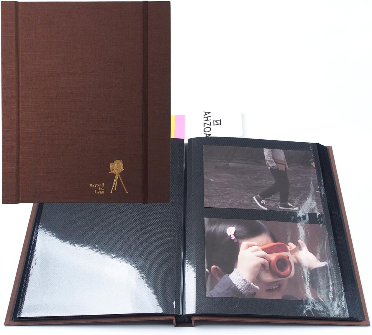 Self-Adhesive Photo Album with 5 Colors Sticky Flag, 40 Black Inner Pages Supporting PVC Films (Chocolate)