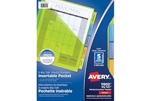 AVERY Big Tab Pocket Insertable Plastic Dividers for Laser and Inkjet Printers, 9-1/4" x 11-1/8", 5 tabs, Multi-Colour, 1 Set