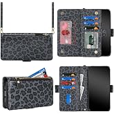 Jaorty for iPhone 17 Case Wallet Purse with Long Strap,6.3" Black Leopard | Purse,Crossbody Strap, Shoulder Necklace Lanyard,flip Cover, PU Leather,for Women Men,Zipper Pocket,Kickstand,Card Holder