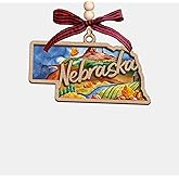 Moonlit93 Nebraska State Christmas Wooden Ornament - 2-Layer Laser-Cut Wooden Keepsake - Rustic Holiday Decor & Ideal Travel Gift for Women Men Family & Friends - Nebraska Locals Gift