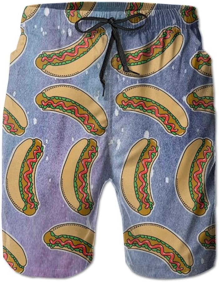 LzVong Ketchup Hot Dog Men's Beach Pants Quick-Dry Beach Swim Shorts