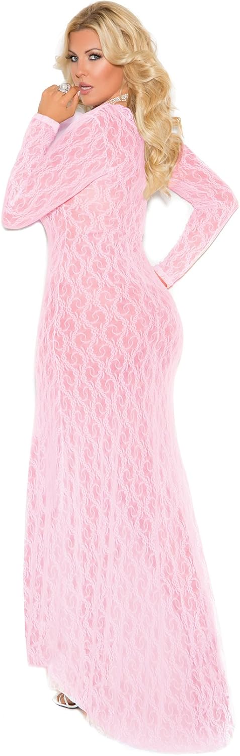 Elegant Moments Women's Plus-Size Queen Size Long Sleeve Lace Gown with Deep-: Clothing