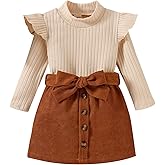 Toddler Girl Fall Clothes Baby Turtleneck Solid Knitted Pullover Top A-Line Button Mini Skirt Set Girls 2Pcs Oufits