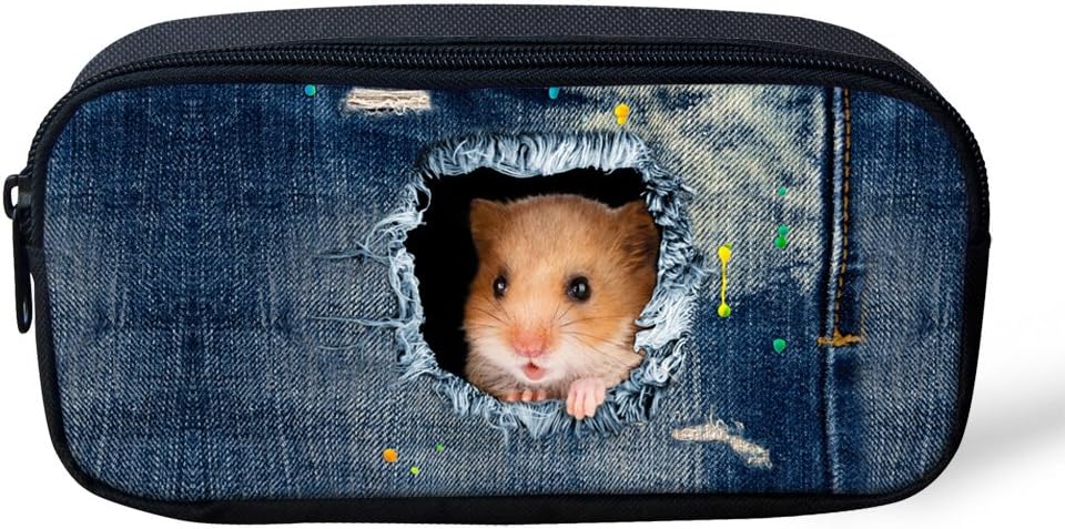 HUGS IDEA Hamster Pattern Pencil Box Pen Stationery Pouch Kids Coin Purse Student Supplies, 8.66x1.77x4.33 inches