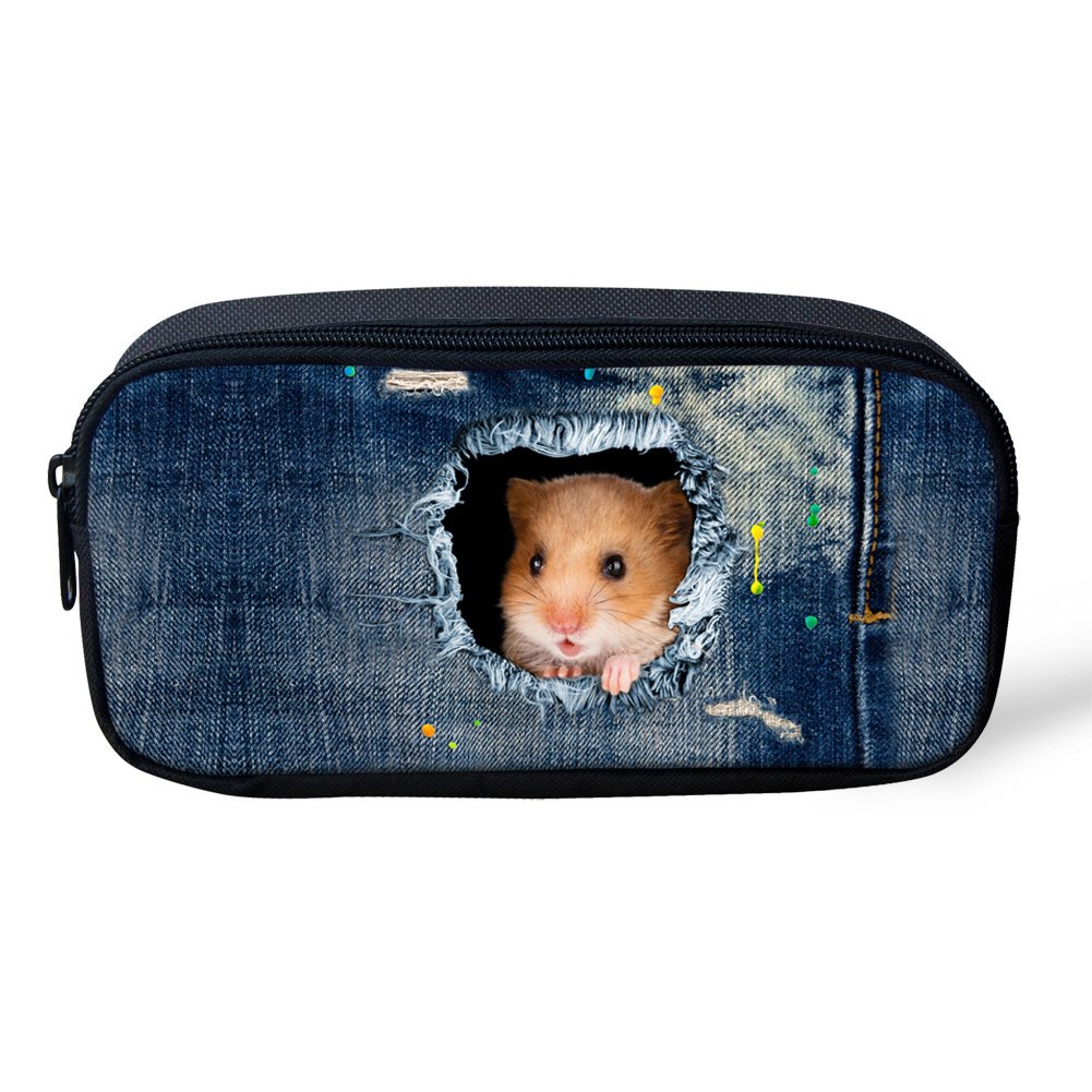 HUGS IDEA Hamster Pattern Pencil Box Pen Stationery Pouch Kids Coin Purse Student Supplies